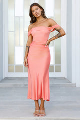 Sunrise Bloom Off Shoulder Mesh Maxi Dress Coral