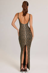 Modal Square Neck Maxi Dress in Leopard Print