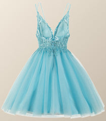 Straps Blue Beaded A-line Short Homecoming Dress