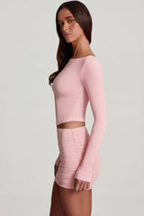 Modal Boat-Neck Long-Sleeve Top in Pink