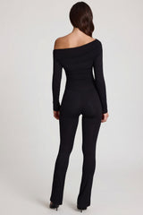 Modal Off-Shoulder Long-Sleeve Jumpsuit in Black
