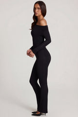 Modal Off-Shoulder Long-Sleeve Jumpsuit in Black
