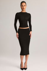 Modal Mid-Rise Pencil Midi Skirt in Black