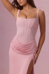 Mesh Draped Bridesmaid Dress in Blush