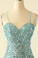 Straps Mint Green Sequin Tight Mini Dress