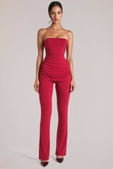 Mid-Rise Fitted Trousers in Cherry Red