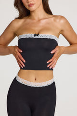 Modal Lace-Trim Bandeau Top in Black