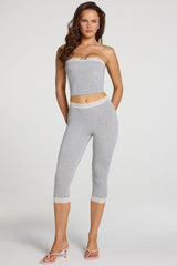 Modal Lace-Trim Mid-Rise Capri Leggings in Grey Marl