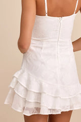 Days with You White Floral Burnout Ruffled Mini Dress