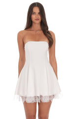 Strapless Mini Dress with Lace-trim Hem