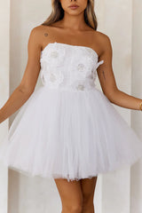 Princess Luxe Tulle Strapless Mini Dress White