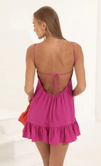 Crepe Baby Doll Ruffle Dress in Pink