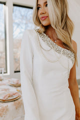 Shimmering Twilight Embellished Mini Dress in White