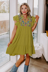 Hidden Bungalow Embroidered Dress In Lime