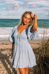 Whispering Muse Smocked Mini Dress In Sky Blue