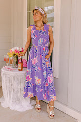 Happy Blooms Smocked Midi in Lavender