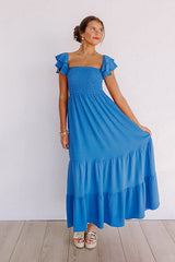 Seaside Chic Smocked Maxi In Ocean Blue