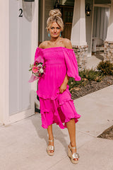 Toes In The Sand Smocked Midi In Hot Pink