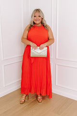 VIP Party Pleated Maxi Dress in Red Curves