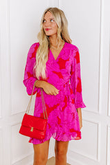 Dinner and a Movie Floral Wrap Dress in Fuchsia