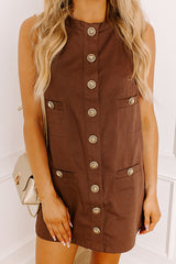 Martini Muse Button Down Mini Dress in Brown