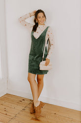 Uptown Manhattan Corduroy Mini Dress in Hunter Green