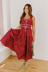 Apple Orchard Stroll Floral Midi Dress in Wine