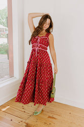 Apple Orchard Stroll Floral Midi Dress in Wine