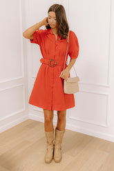 Happy Hour Chic Button Down Mini Dress in Dark Rust