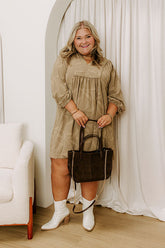 Kind Smile Jacquard Mini Dress in Taupe Curves