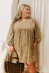 Kind Smile Jacquard Mini Dress in Taupe Curves