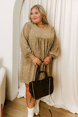 Kind Smile Jacquard Mini Dress in Taupe Curves