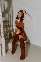 Western Charm Faux Suede Mini Dress in Chocolate