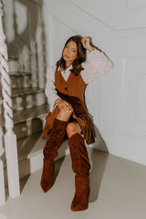 Western Charm Faux Suede Mini Dress in Chocolate