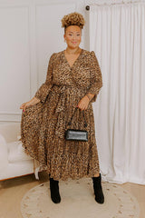 Urban Elegance Pleated Leopard Midi Dress Curves