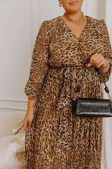 Urban Elegance Pleated Leopard Midi Dress Curves
