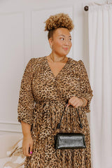 Urban Elegance Pleated Leopard Midi Dress Curves