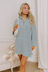 Pumpkin Kisses Cable Knit Sweater Dress in Light Blue
