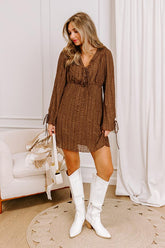 Darling Detail Embroidered Mini Dress in Chocolate