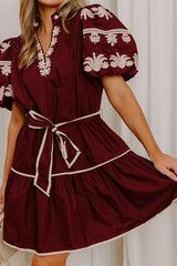 Vino Please Embroidered Mini Dress