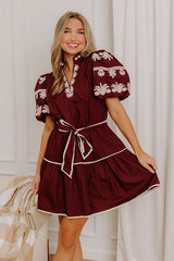 Vino Please Embroidered Mini Dress
