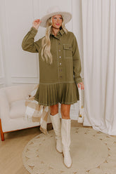 Charming Views Denim Mini Dress in Olive