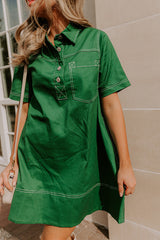 Cafe On Fifth Denim Mini Dress in Green