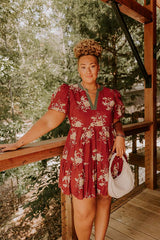 The Sunday Stroll Floral Mini Dress in Brick Red Curves