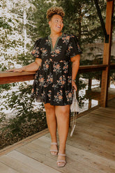 The Sunday Stroll Floral Mini Dress in Black Curves