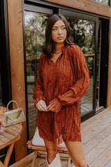 Boho Sunrise Chiffon Ruffle Mini Dress in Rust
