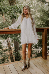 Boho Sunrise Chiffon Ruffle Mini Dress in Cream