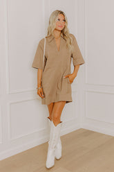 Uptown Darling Denim Mini Dress in Mocha