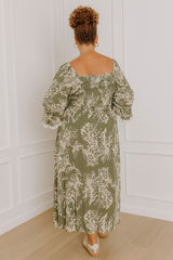 Sunflower Fields Smocked Midi Dress in Olive Curves