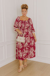 Sunflower Fields Smocked Midi Dress in Sangria Curves